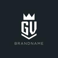 GV logo with shield and crown, initial monogram logo design vector