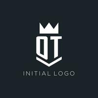 OT logo with shield and crown, initial monogram logo design vector