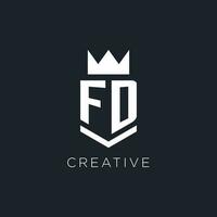 FD logo with shield and crown, initial monogram logo design vector