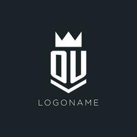 OU logo with shield and crown, initial monogram logo design vector
