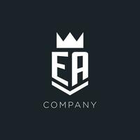 EA logo with shield and crown, initial monogram logo design vector