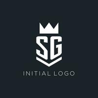 SG logo with shield and crown, initial monogram logo design vector