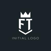 FT logo with shield and crown, initial monogram logo design vector
