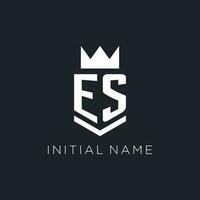 ES logo with shield and crown, initial monogram logo design vector