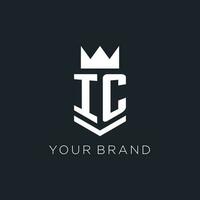 IC logo with shield and crown, initial monogram logo design vector