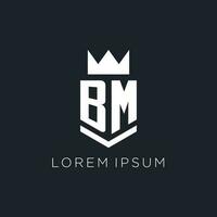 BM logo with shield and crown, initial monogram logo design vector