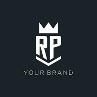 RP logo with shield and crown, initial monogram logo design vector