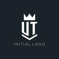 UT logo with shield and crown, initial monogram logo design vector