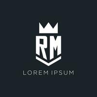 RM logo with shield and crown, initial monogram logo design vector