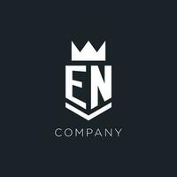 EN logo with shield and crown, initial monogram logo design vector