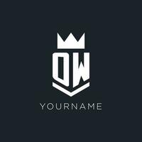 OW logo with shield and crown, initial monogram logo design vector