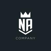 NA logo with shield and crown, initial monogram logo design vector