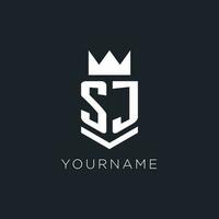 SJ logo with shield and crown, initial monogram logo design vector