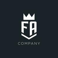 FA logo with shield and crown, initial monogram logo design vector