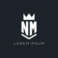 NM logo with shield and crown, initial monogram logo design vector