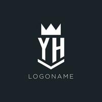 YH logo with shield and crown, initial monogram logo design vector