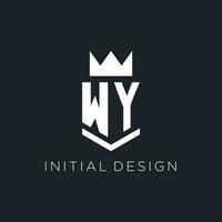 WY logo with shield and crown, initial monogram logo design vector