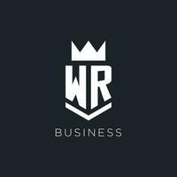 WR logo with shield and crown, initial monogram logo design vector