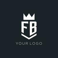 FB logo with shield and crown, initial monogram logo design vector
