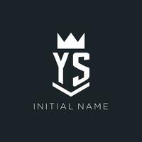 YS logo with shield and crown, initial monogram logo design vector