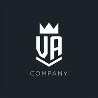 VA logo with shield and crown, initial monogram logo design vector