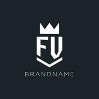 FV logo with shield and crown, initial monogram logo design vector