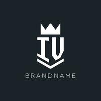 IV logo with shield and crown, initial monogram logo design vector