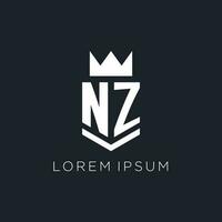 NZ logo with shield and crown, initial monogram logo design vector