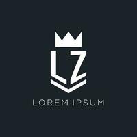 LZ logo with shield and crown, initial monogram logo design vector