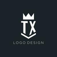 TX logo with shield and crown, initial monogram logo design vector