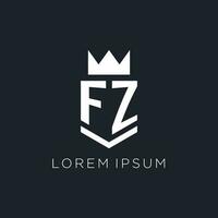 FZ logo with shield and crown, initial monogram logo design vector