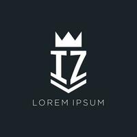 IZ logo with shield and crown, initial monogram logo design vector