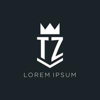 TZ logo with shield and crown, initial monogram logo design vector