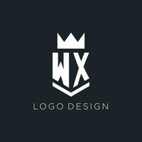 WX logo with shield and crown, initial monogram logo design vector