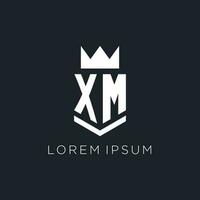 XM logo with shield and crown, initial monogram logo design vector