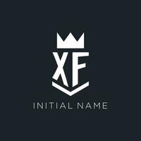 xf logo con proteger y corona, inicial monograma logo diseño vector