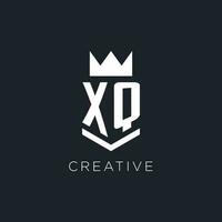 XQ logo with shield and crown, initial monogram logo design vector