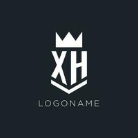 XH logo with shield and crown, initial monogram logo design vector