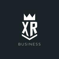 XR logo with shield and crown, initial monogram logo design vector