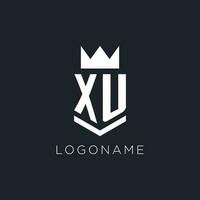 XU logo with shield and crown, initial monogram logo design vector