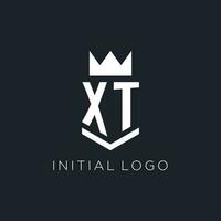XT logo with shield and crown, initial monogram logo design vector