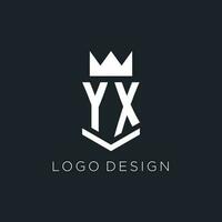 YX logo with shield and crown, initial monogram logo design vector