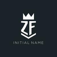 ZF logo with shield and crown, initial monogram logo design vector