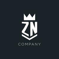 ZN logo with shield and crown, initial monogram logo design vector