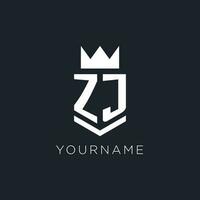 ZJ logo with shield and crown, initial monogram logo design vector