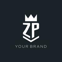 ZP logo with shield and crown, initial monogram logo design vector