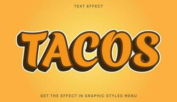 Tacos editable text effect in 3d style vector