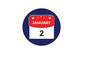 enero 2 calendario fecha recordatorio calendario 2 enero fecha modelo vector
