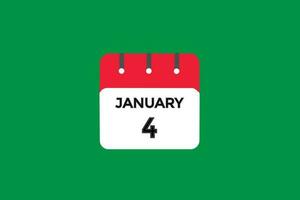 january 4 calendar date reminder,calendar 4 january date template vector