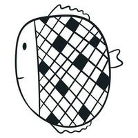 Vector isolated Doodle illustration of Fish. Black and white image for children coloring.